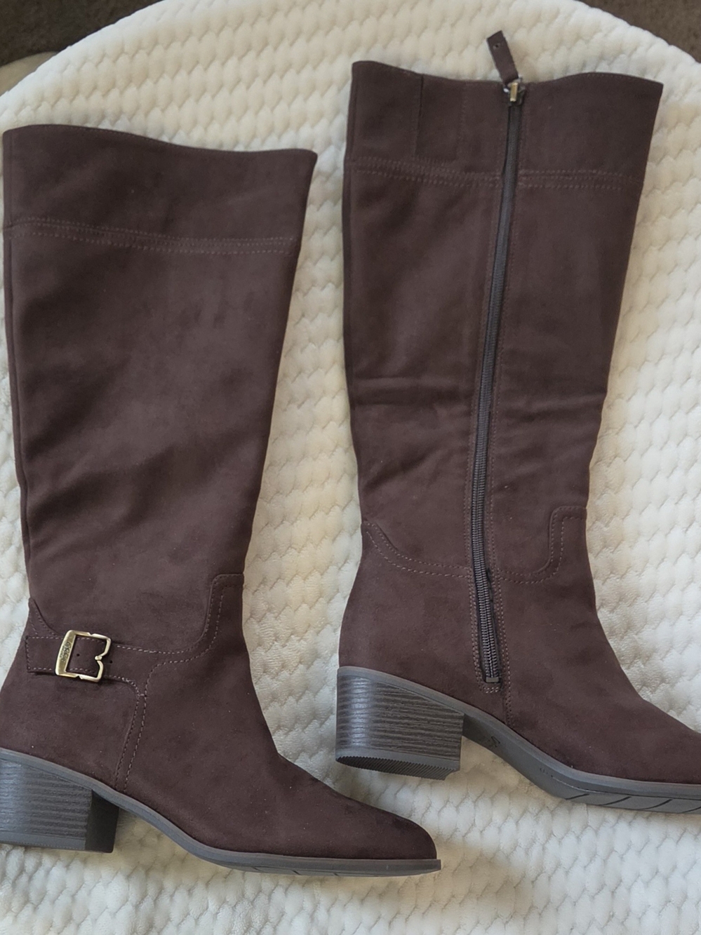 NWOB Dr. Scholl's Dark Brown Suede Mid-Calf Heeled Boots with Buckle